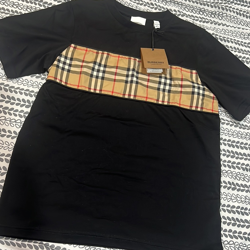 🤎BURBERRY Vintage Unisex Check Panel Cotton T-shirtPrice